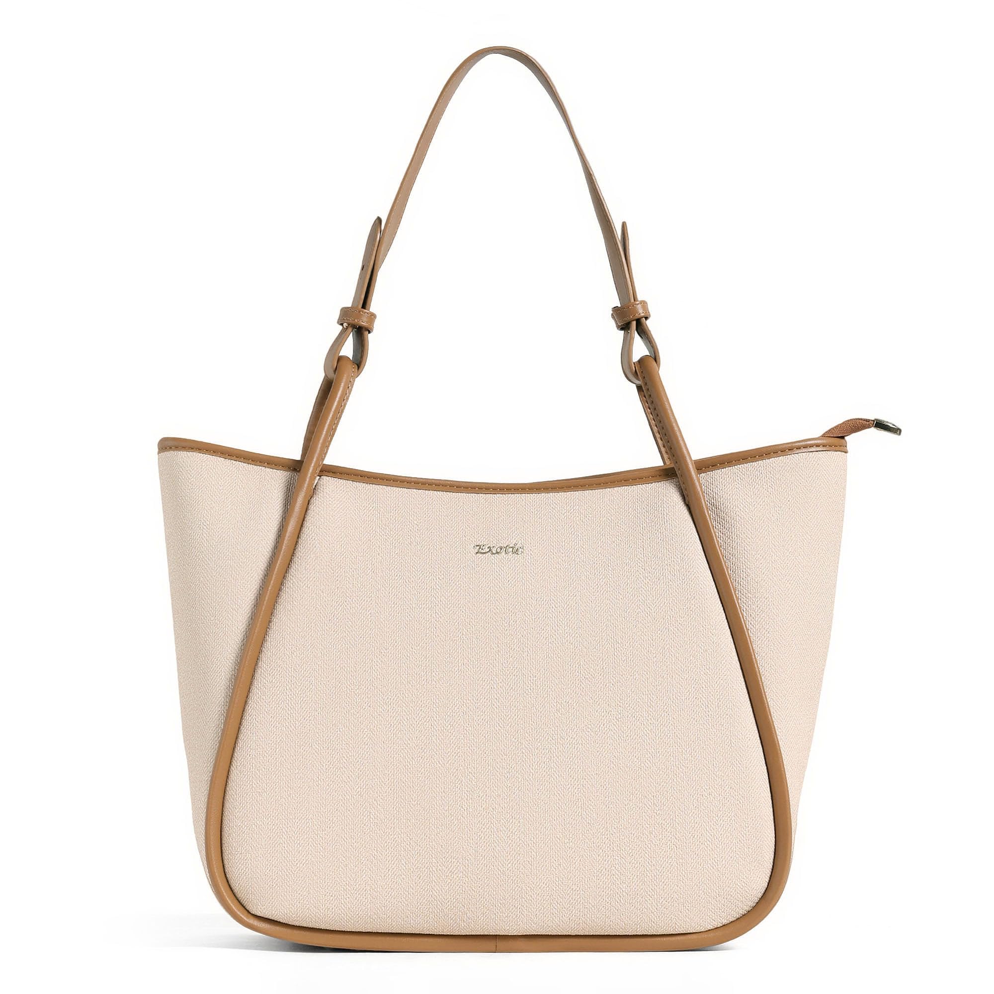 Formal Laptop Handbag for Women, Herringbone Pattern, Leather Trim, Tote Style with Adjustable Shoulder Strap-image-46