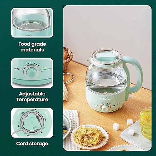 Miniatura 4 de Elite Gourmet Hervidor eléctrico EKT1220M, 40 fl oz, cristal, no BPA, control temperatura, función mantener caliente y apagado automático, base