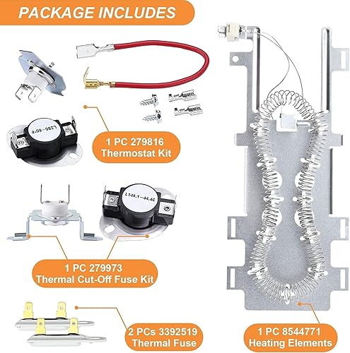 Miniatura 5 de 8544771 Elemento calefactor para secadora que reemplaza Maytag Whirlpool WP8544771 PS11746337 W10836011 WP8544771VP 1180054 AP6013115 (5400 vatios,