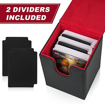 Card Deck Box with Two Dividers,Premium Game Deck Storage Box Fits 100 Single Sleeved Cards,Case Compatible with MTG,TCG,Yugioh,Magic,Commander,Black Red