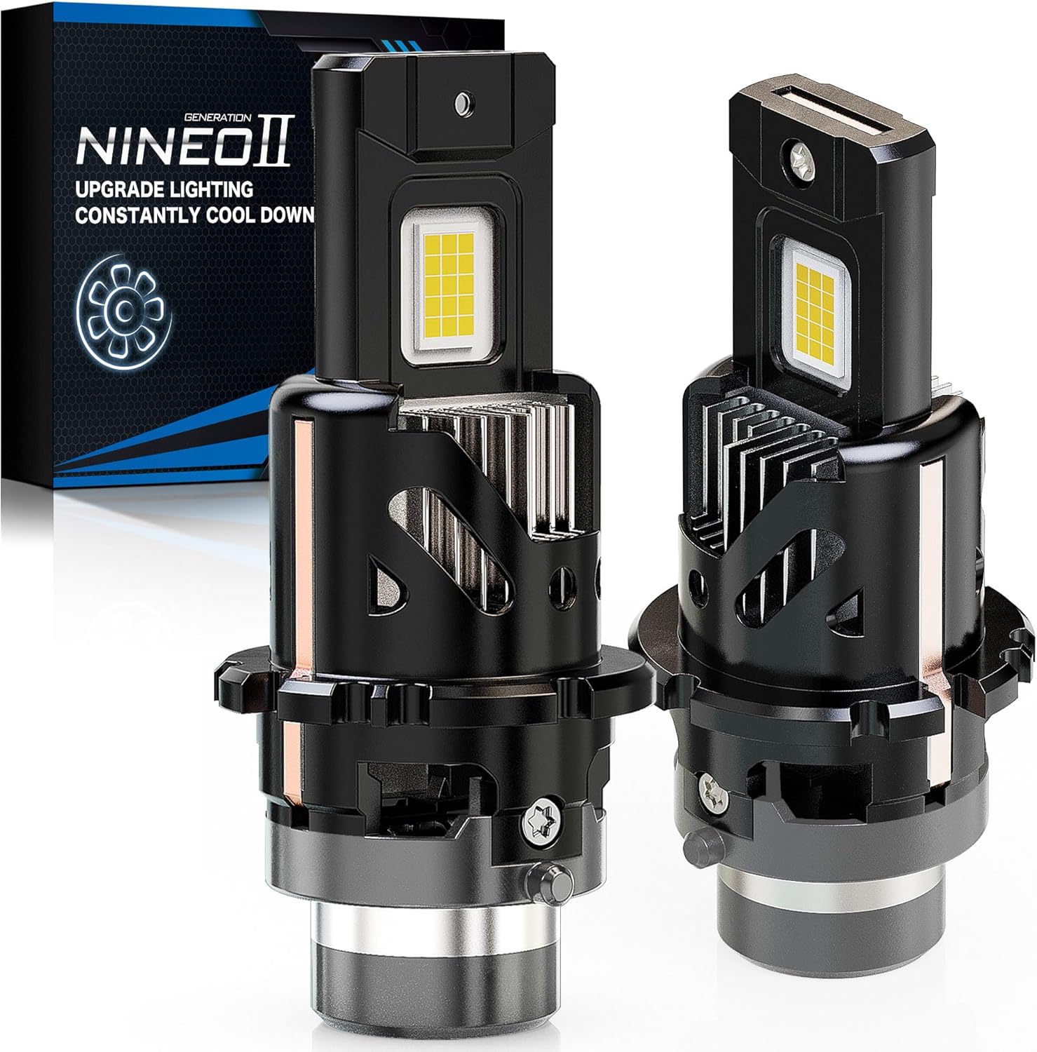 NINEO D4S/D4R Bulbs, 5X Brighter Diamond White | [ Latest & Upgraded ] Fast-Cooling, Plug and Play, Off-Road Use or Fog Lights, Pack of 2