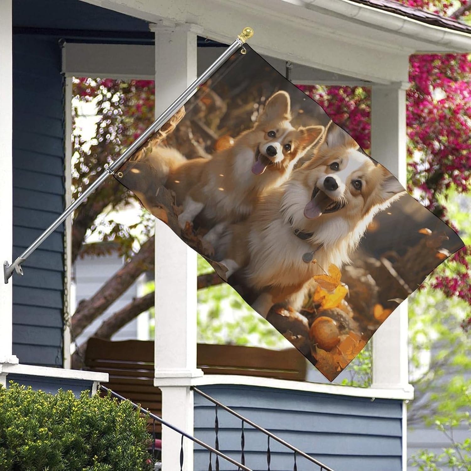 Two Corgis Flag 60x96 in Seasonal Garden Flags Double Sided Yard Flags Large Banner Outdoor Flag for Outside, Lawn, Porch Decor