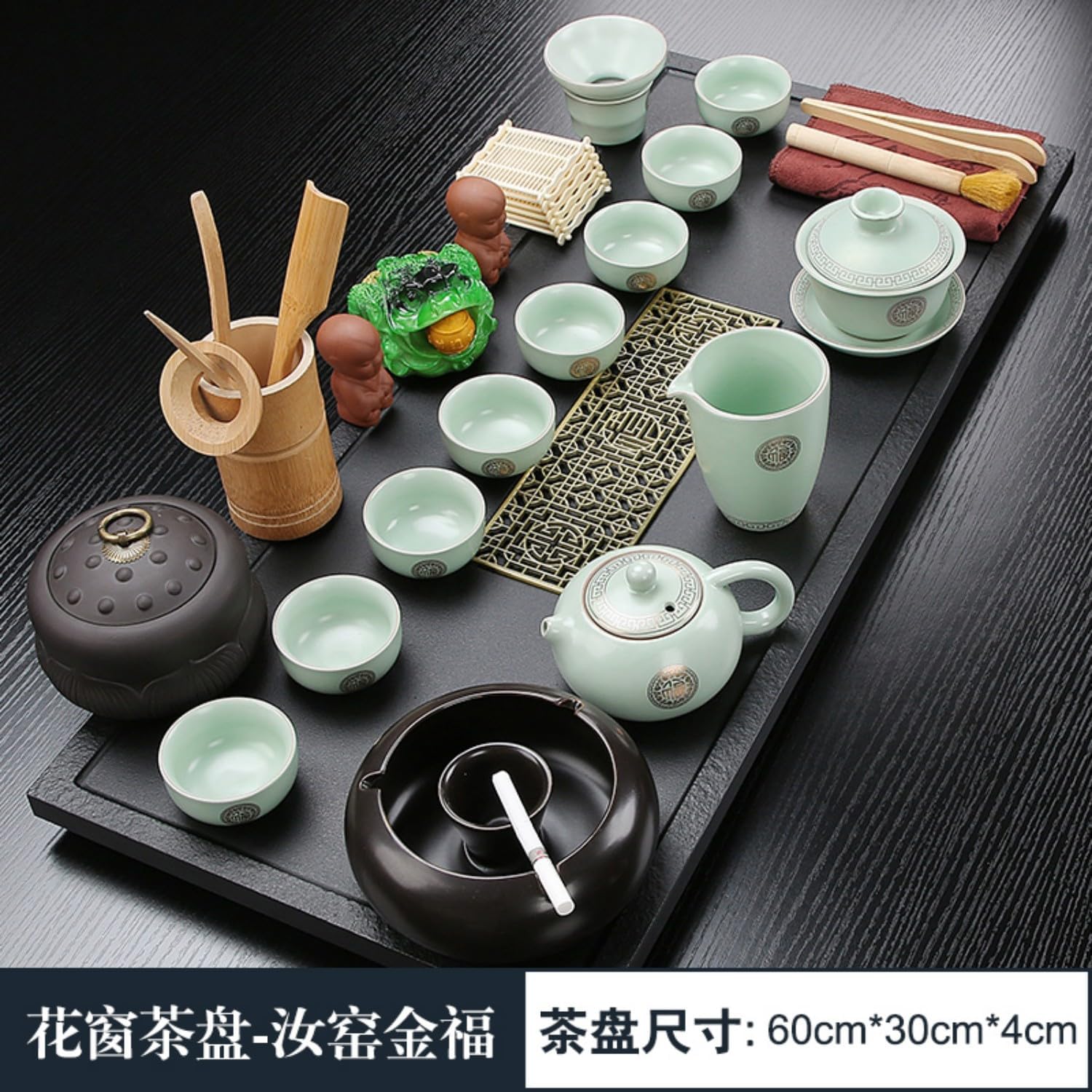 MOYEE 乌金瓷石茶盘 Chinese Gongfu Tea Tray 家用轻奢茶具套装排水式泡茶台石头托盘整块功夫茶海 A251