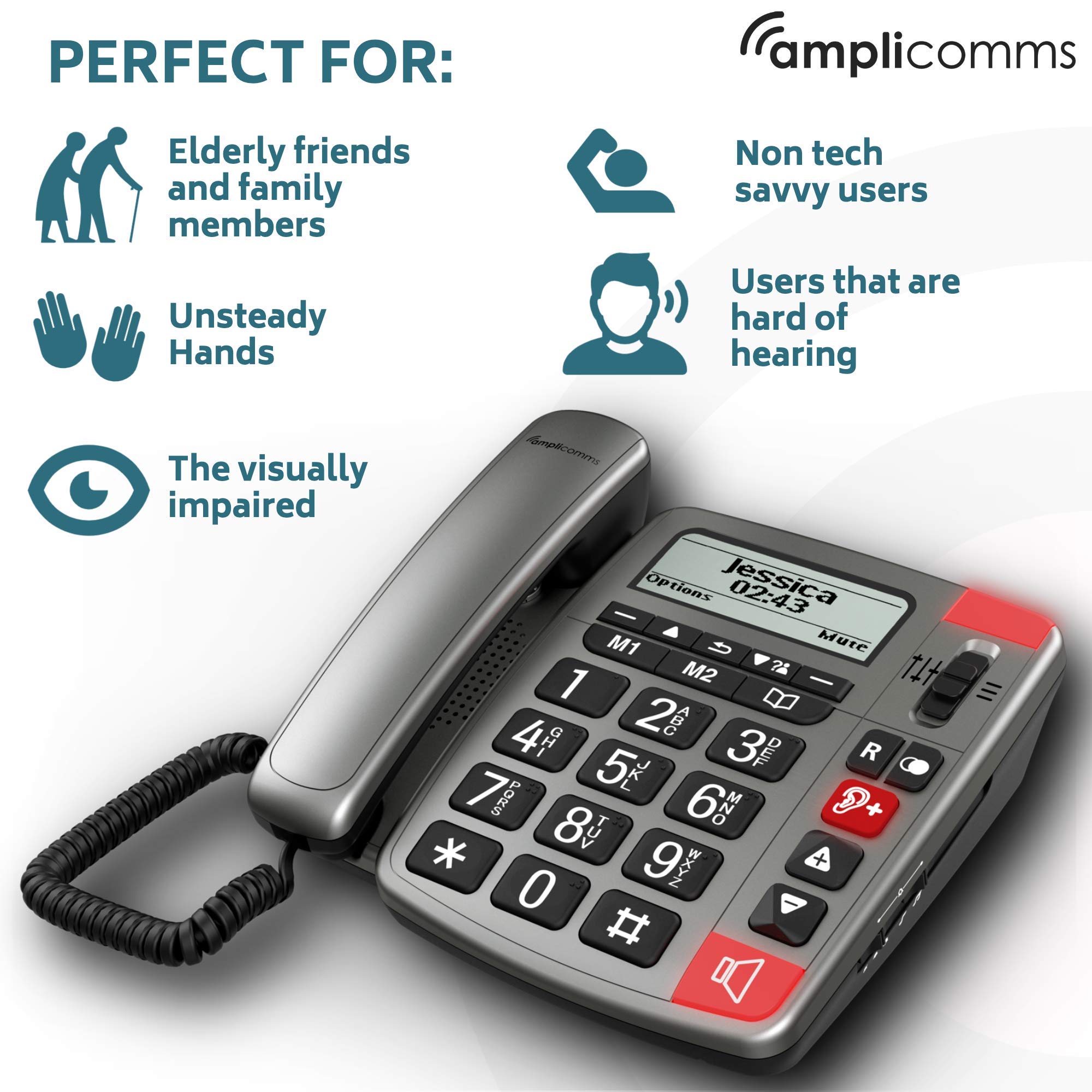 Amplicomms PowerTel 196 Teléfono fijo teclas grandes con pantalla