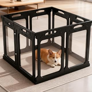Clear Acrylic Dog Playpen Indoor, 24" H, 8 Panels, Black
