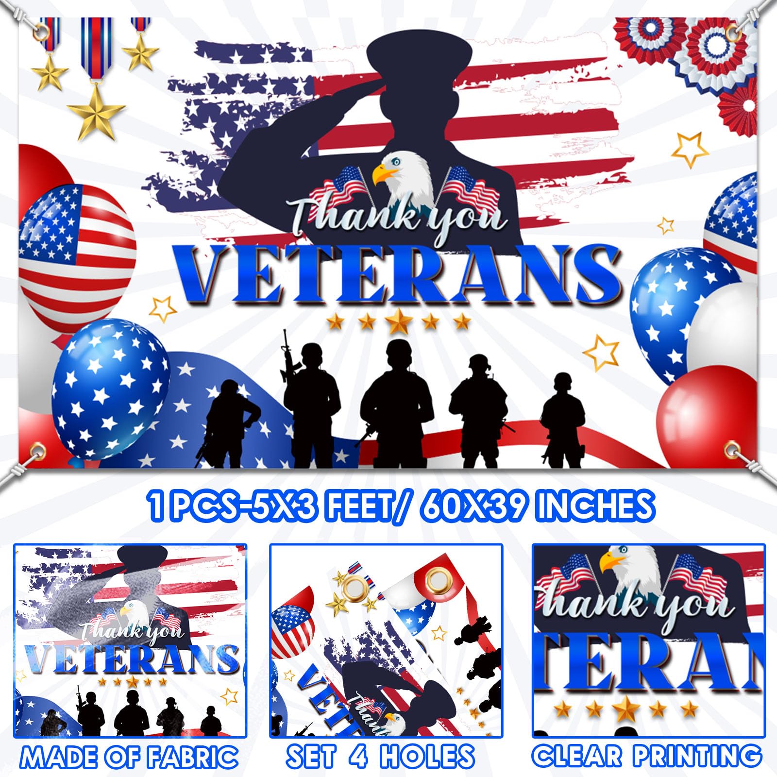 Großes Dankeschön-Veteranen-Banner, 300 X 50 Cm - Patriotische Outdoor-Fahne Für Den Veteranentag Mit 4 Ösen