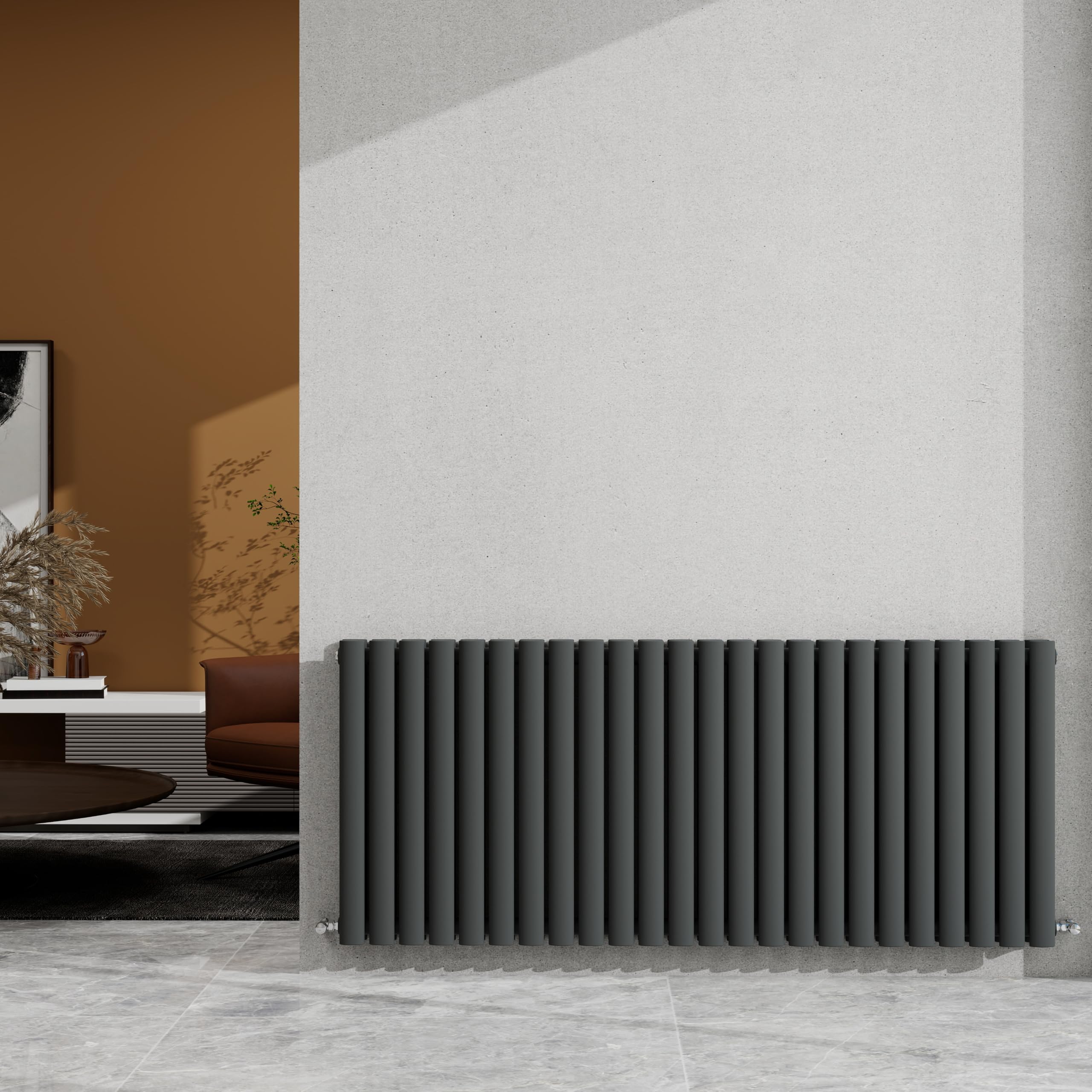 600×1416mm Anthracite Double Oval Column Radiator Horizontal 6233 BTU