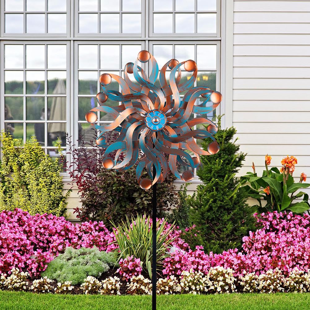 DREAMSOUL Molinillos de viento para exteriores, 55.88 cm, grandes molinillos de viento de metal para exteriores para patio y jardín, doble cinético para jardín, patio, césped