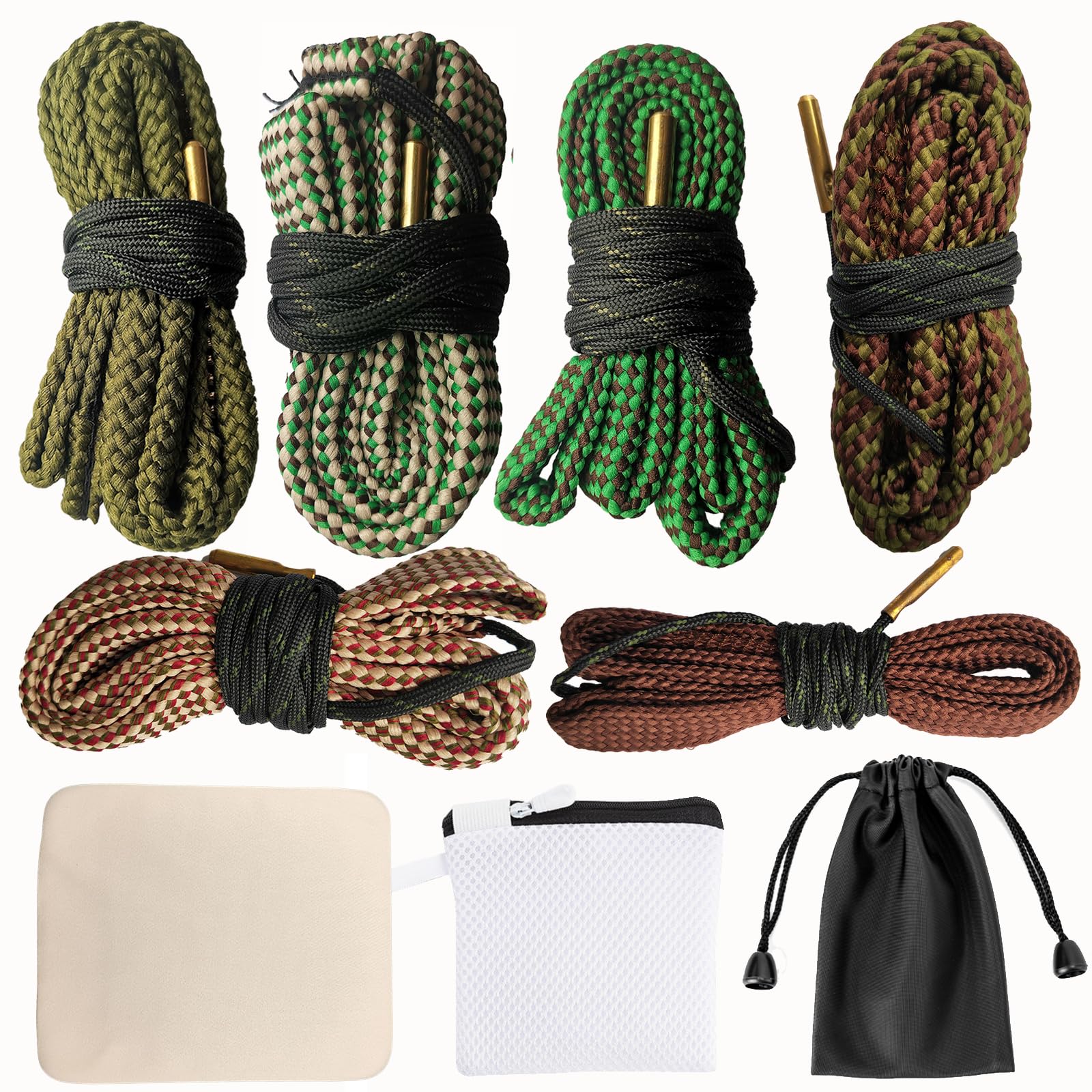 Gun Snake Cleaner Barrel Rope for Handguns and Rifles .22 .223 5.56mm/.22.357.38.380, 9mm/.30 308 30-06 303 7.62mm/7mm/.44- .45/.40-.45,Gun Cleaning Kits with Gun Cleaning Cloth Gun Cleaning Supplies