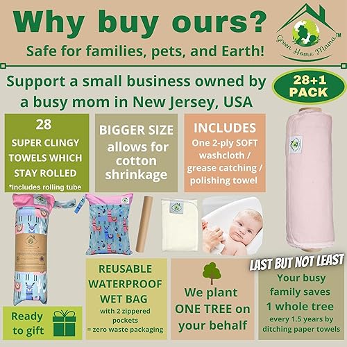 Miniatura 2 de Paquete de 29 toallas de papel reutilizables lavables, toallitas para bebé 100% algodón suave, alternativa a toallas de papel sin papel, servilletas