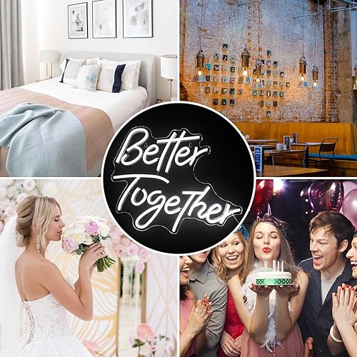 Miniatura 7 de Looklight Letrero de Neón "Better Together" con Luces LED para Decoración de Habitación de Boda, Letras de Neón Blancas para Decoración de Pared,
