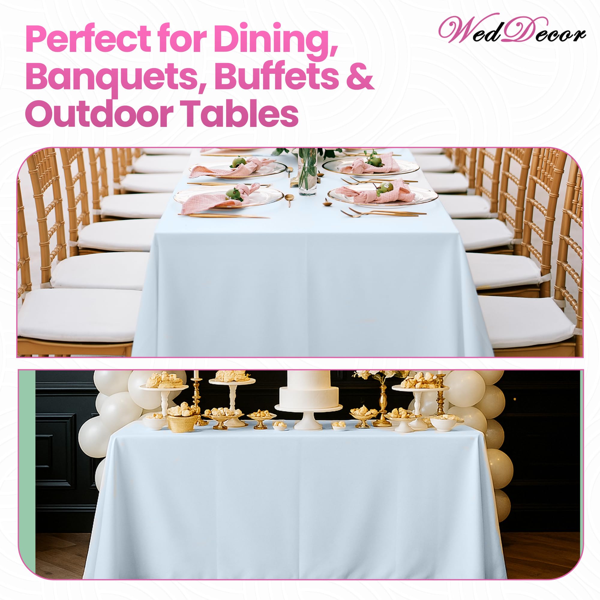 WedDecor Mantel Rectangular de Lino de para Banquetes, comedores, Bodas, Eventos Especiales, 90 x 156 Pulgadas, Blanco, 5 Unidades