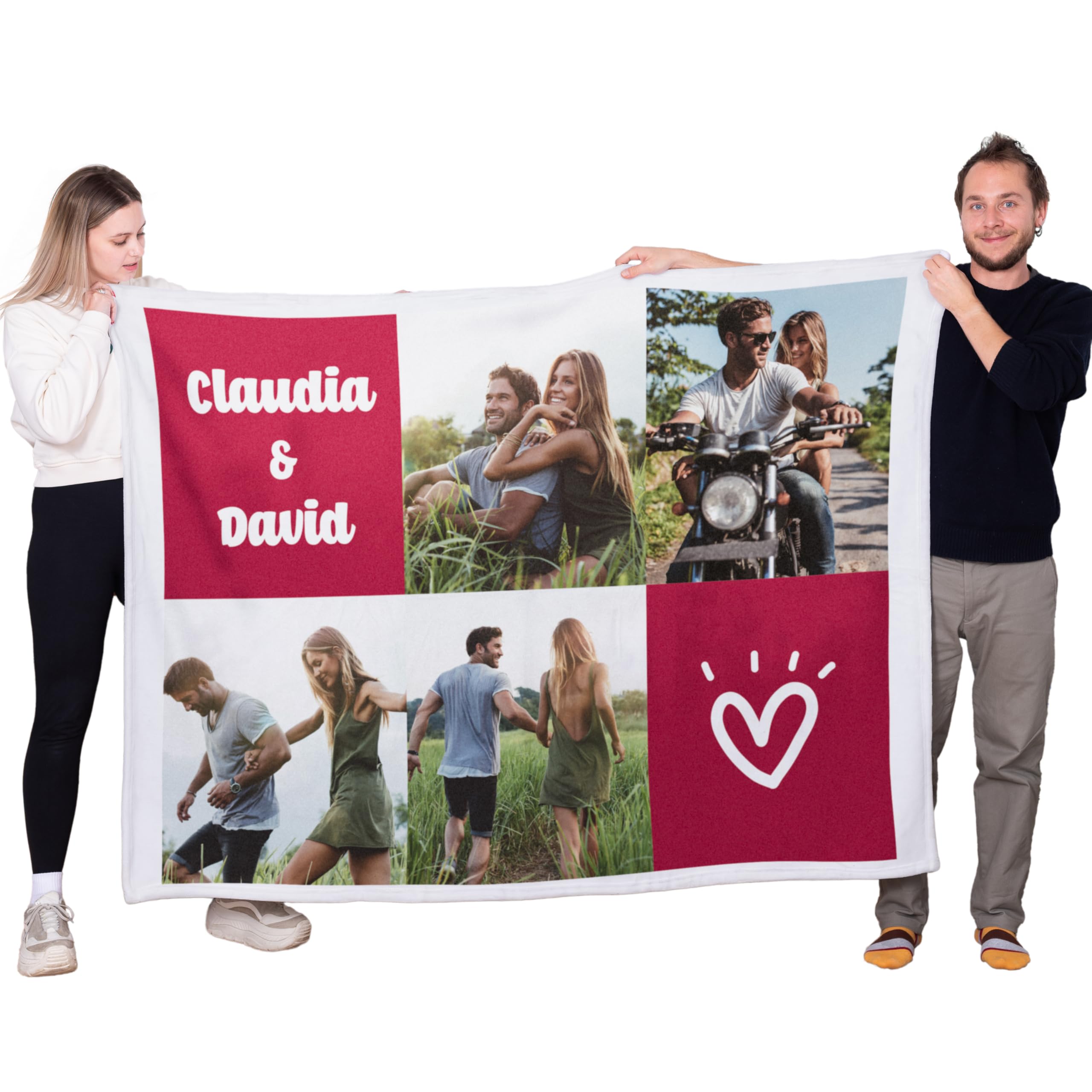Original Gift - Personalized Blanket with Collage - Fleece Material - Ideal for Valentine's Day - for Sofa or Warm Bed in Winter - Gift Couples and Friends - 170 x 130 cm