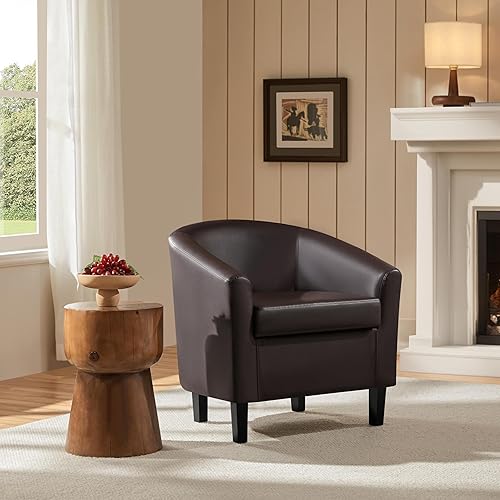 Miniatura 65 de Topeakmart Silla de club de piel sintética, moderna silla decorativa y acogedor sillón de barril con patas resistentes para sala de estar, Negro