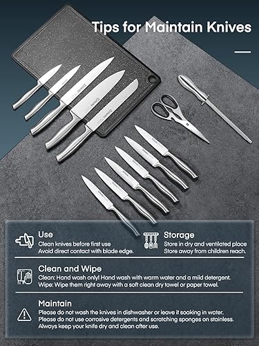 Miniatura 8 de D.Perlla Juego de cuchillos de cocina de 14 piezas con soporte para cuchillos de acrílico transparente, cuchillo de chef súper afilado de acero