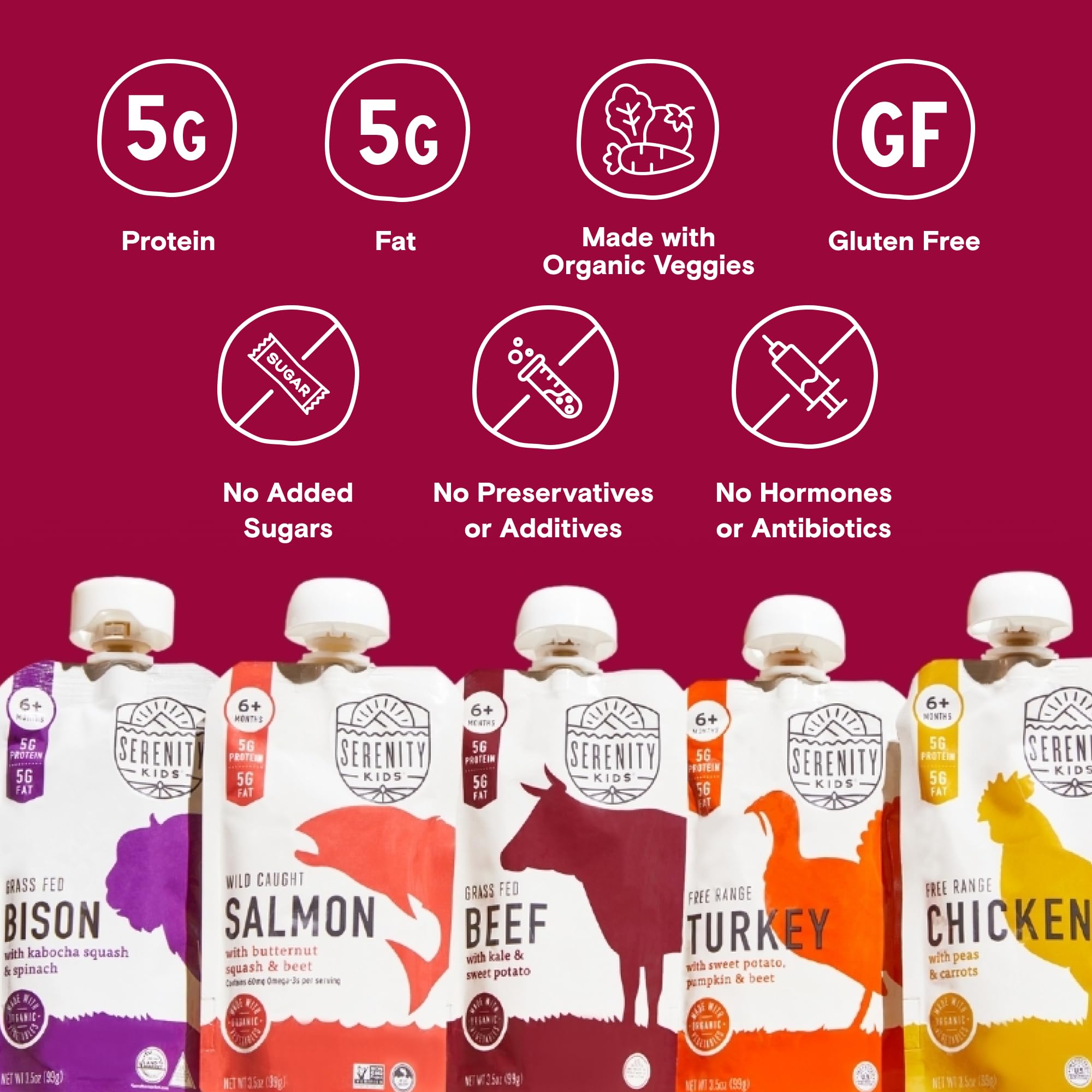 Serenity Kids 6+ Months Ethically Sourced Meat Baby Food Puree Pouches Variety Pack - 18 count (3.5 oz pouches) - No Added Sugar or Sugary Fruits - BPA & Allergen Free Natural Ingredients