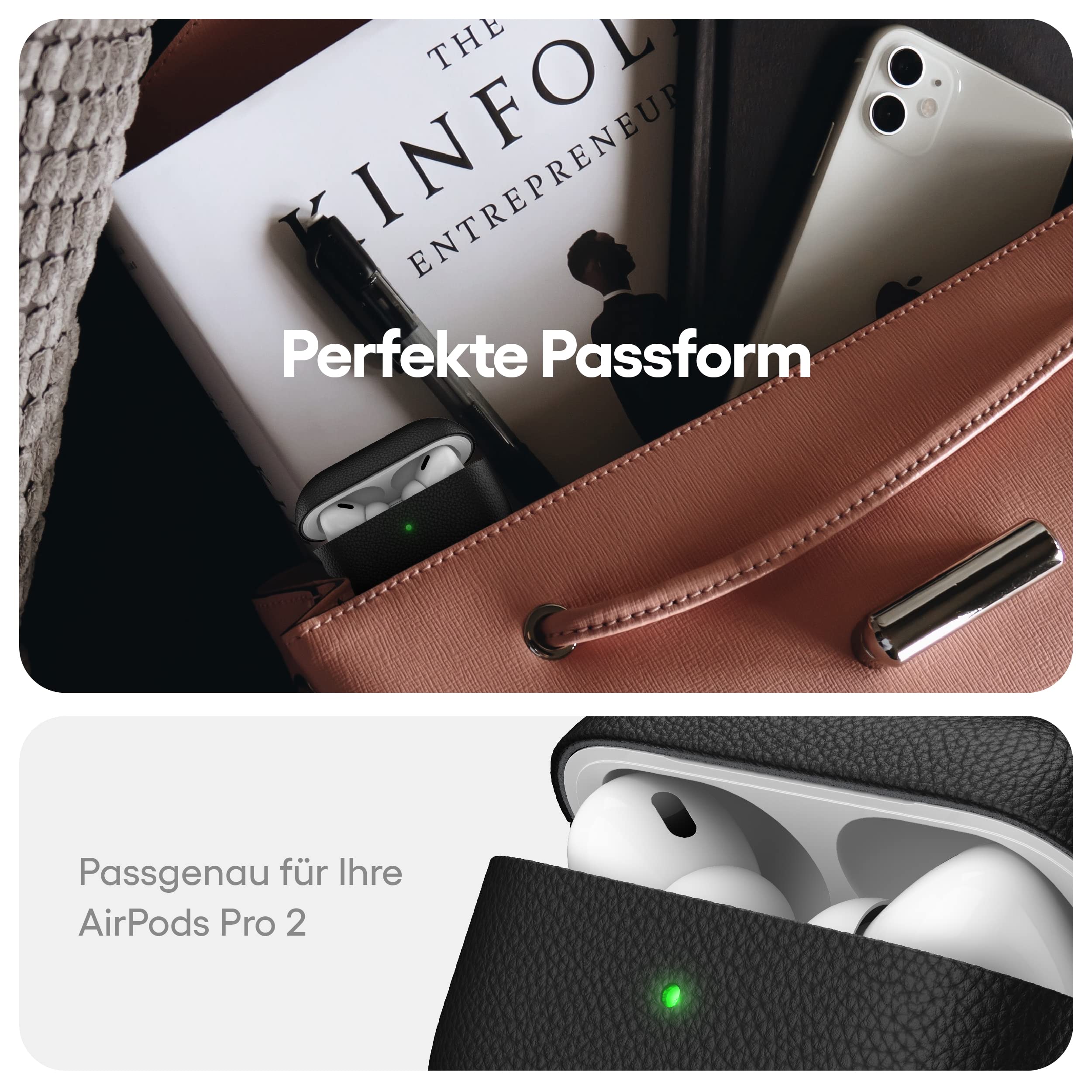 KeyBudz Artisan, skórzane etui ładujące do Apple AirPods Pro 2, czarne