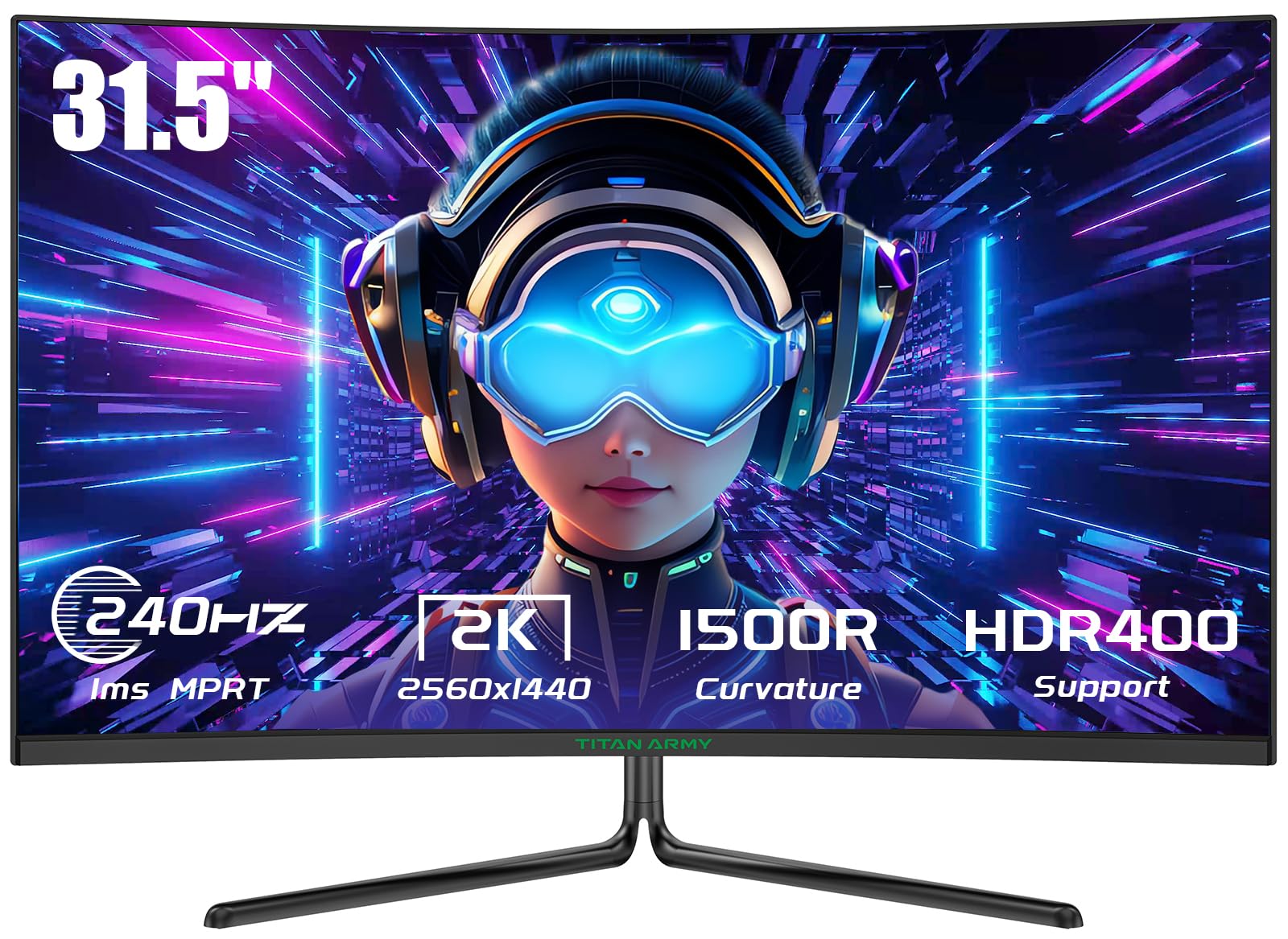Titan Army Monitor Gaming Curvo 32 Pulgadas, 240Hz, QHD 2K 2560 * 1440p, 1ms GTG, 1500R VA Sin Marco, G-Sync & FreeSync, HDR 400, 124% sRGB, VESA, HDMI 2.1, DP 1.4, C32C1S