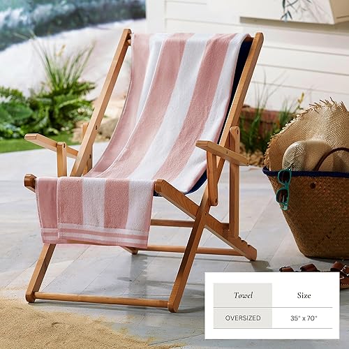 Miniatura 5 de Great Bay Home Toalla de playa de gran tamaño de terciopelo 100% algodón, 35 x 70 pulgadas, toallas de piscina a rayas cabaña, secado rápido, toalla