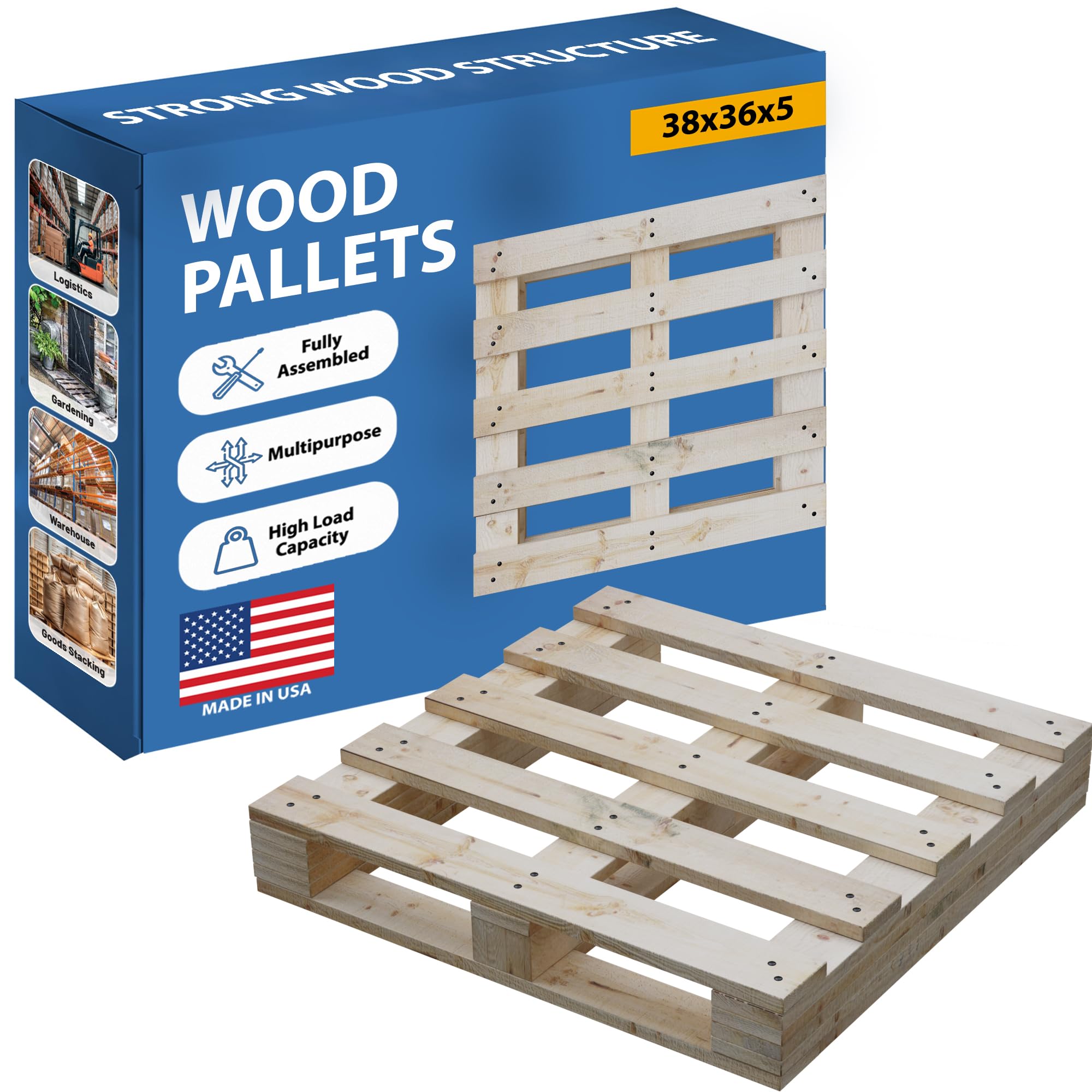 Greaton, Wooden Pallets, Easy for Commercial Use, Strong Sturdy Structure, 38x36x5, 1 Pcs, Wood Finish