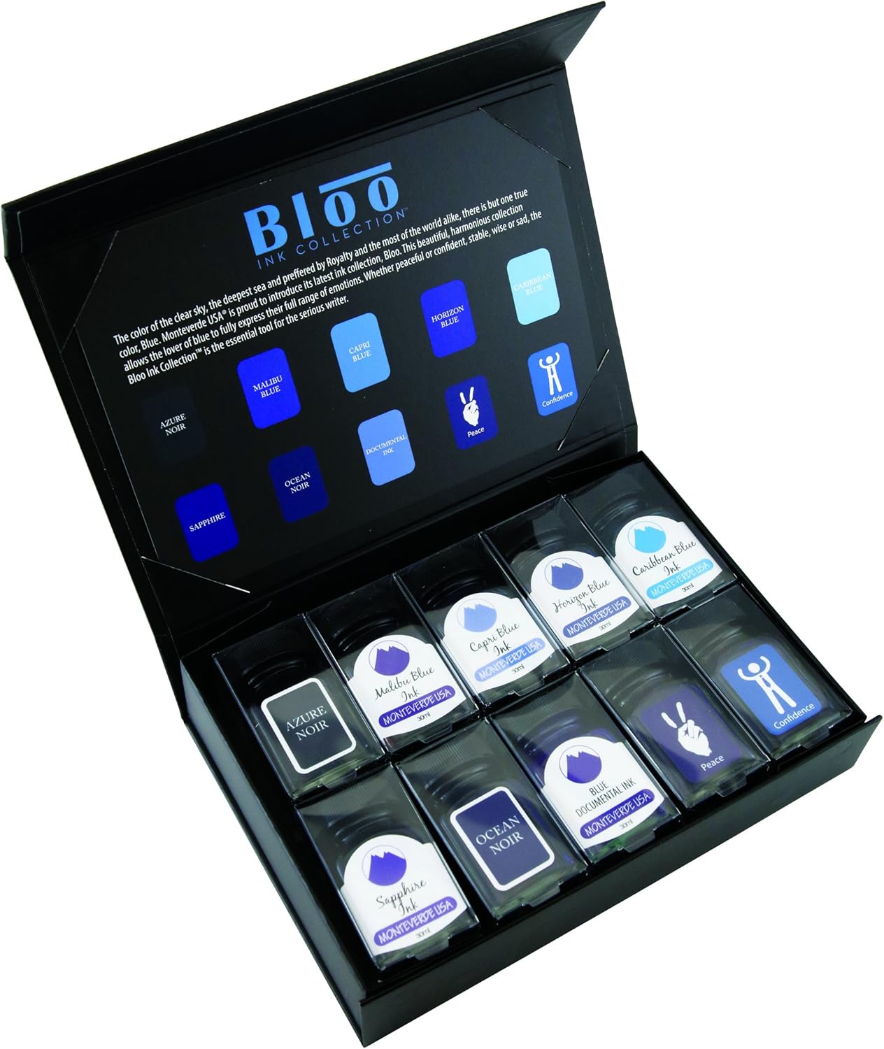 Monteverde USA Core Ink Collection Gift Set – 10 Essential Fountain Pen Inks, 30ml Bottles, Vibrant & Reliable
