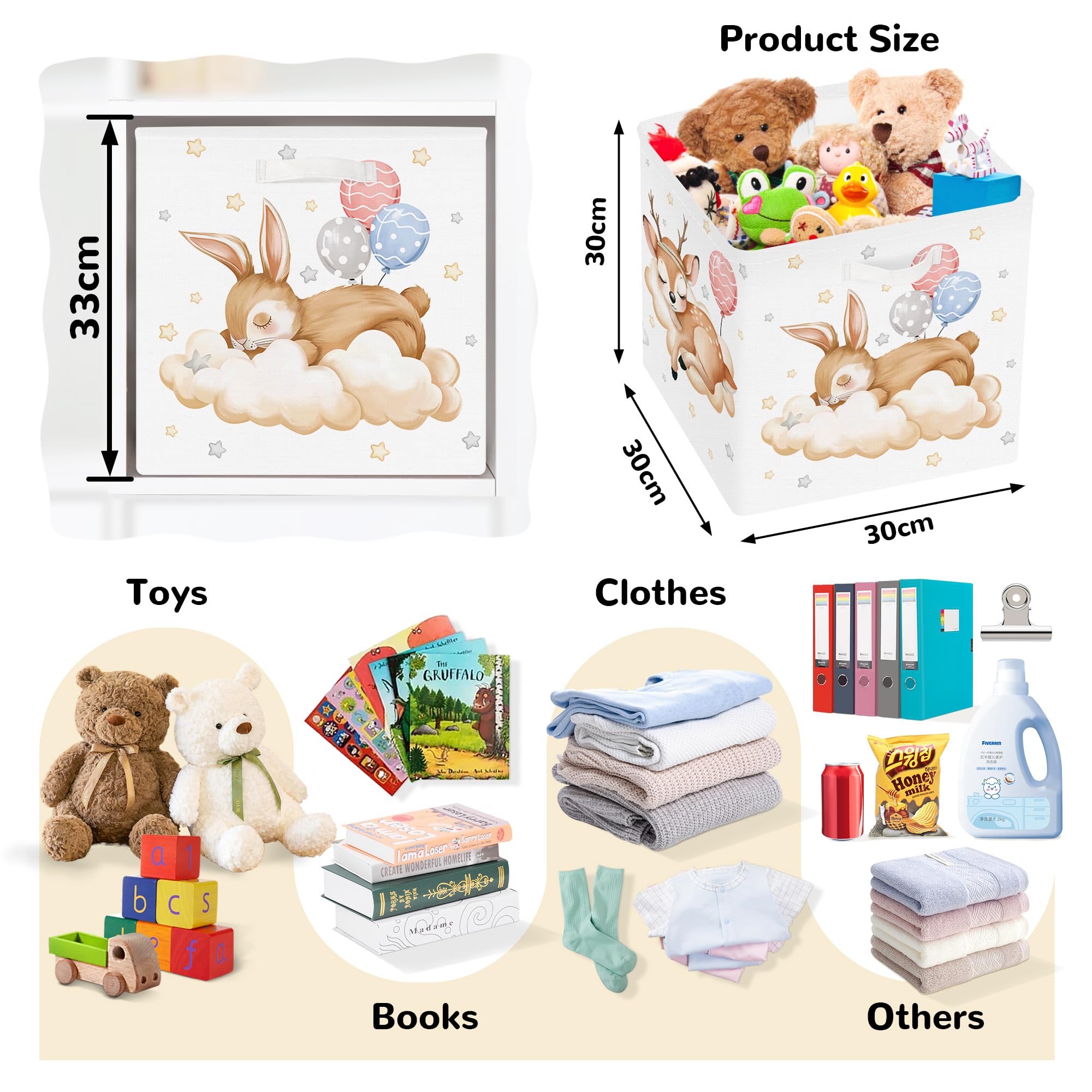 Clastyle 3 pcs Dreamy Animal Cube Storage Boxes for Shelves Kallax Boxes, Tiger, 30x30x30 cm - Image 2