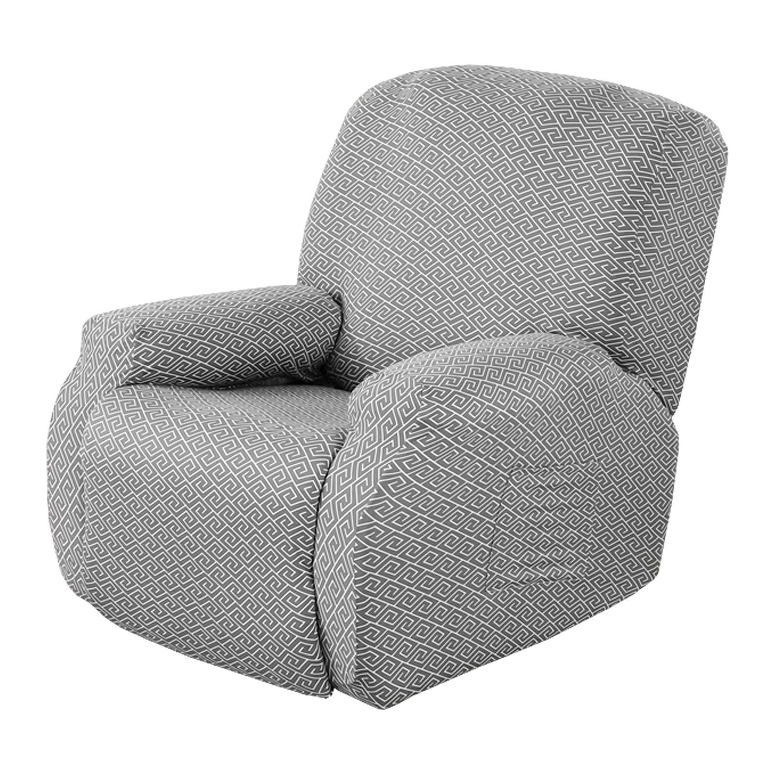 Stampato Copripoltrona Relax Elasticizzato 4 Pezzi – Copertura Per Poltrona Reclinabile Con Tasche, Antiscivolo, Spandex Grigio