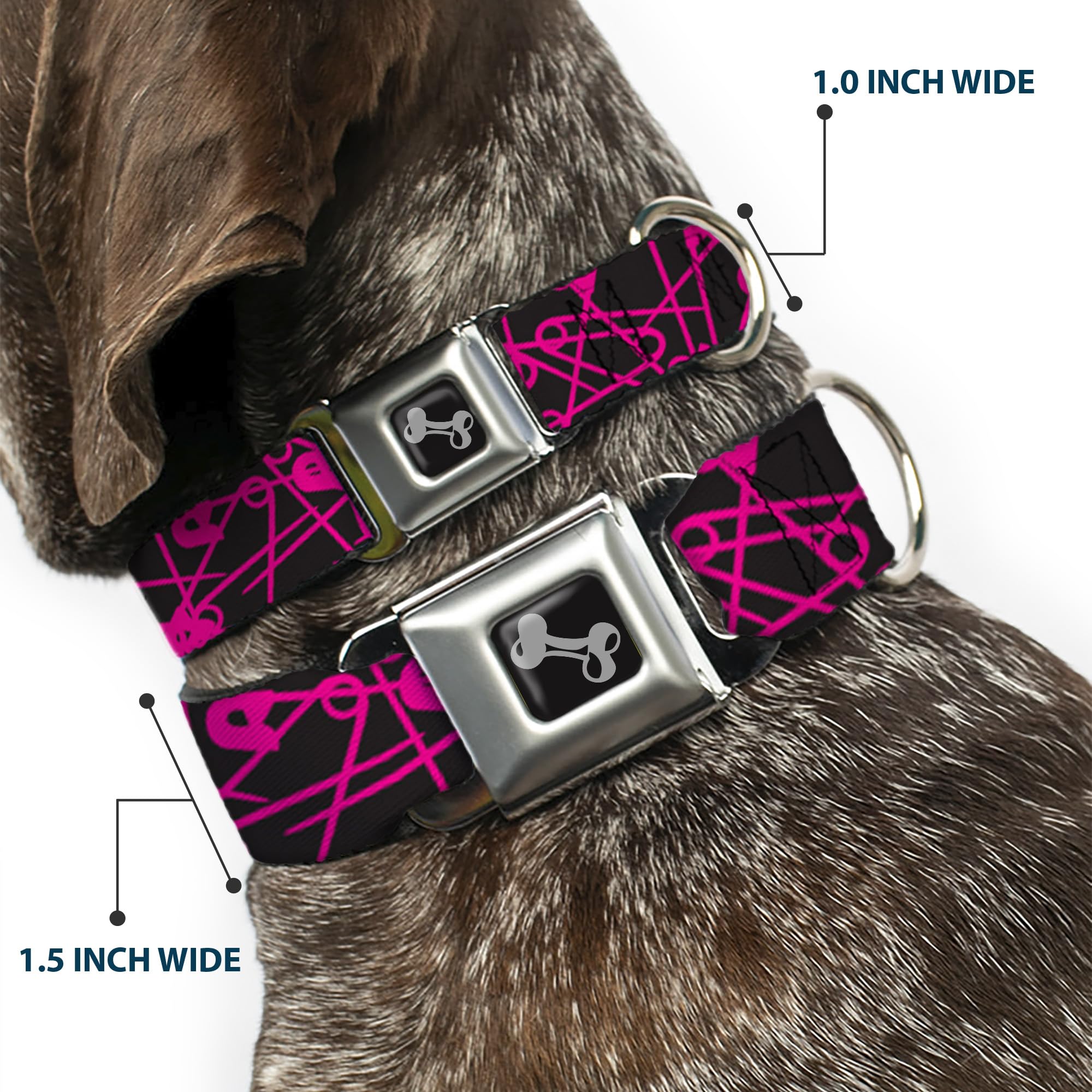 Buckle-Down Klamra pasa bezpieczeństwa obroża dla psa - agrafki czarne/fuksja - szerokość 3,8 cm - pasuje na szyję 33-45 cm - S