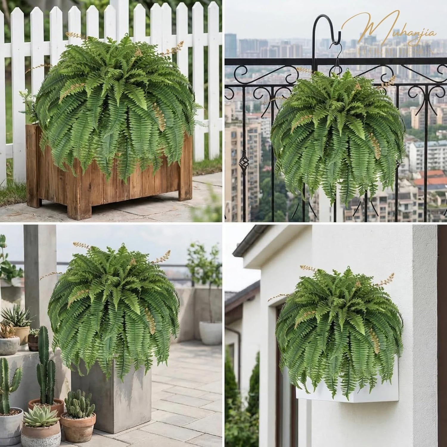 Muhanjia 56” Silky Artificial Boston Fern, 128 Fronds Large Hanging Plants for Outside Planter,Bush Floor Plants Large for Home Decor Porch Patio Garden Indoor Outdoor (JY-128Fronds1PcsGreen)