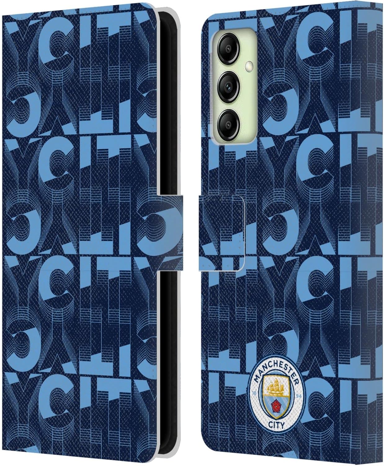 Head Case Designs Officially Licensed Manchester City Man City FC The Best Team Patterns Leather Wallet Case Compatible with Samsung Galaxy A14 5G