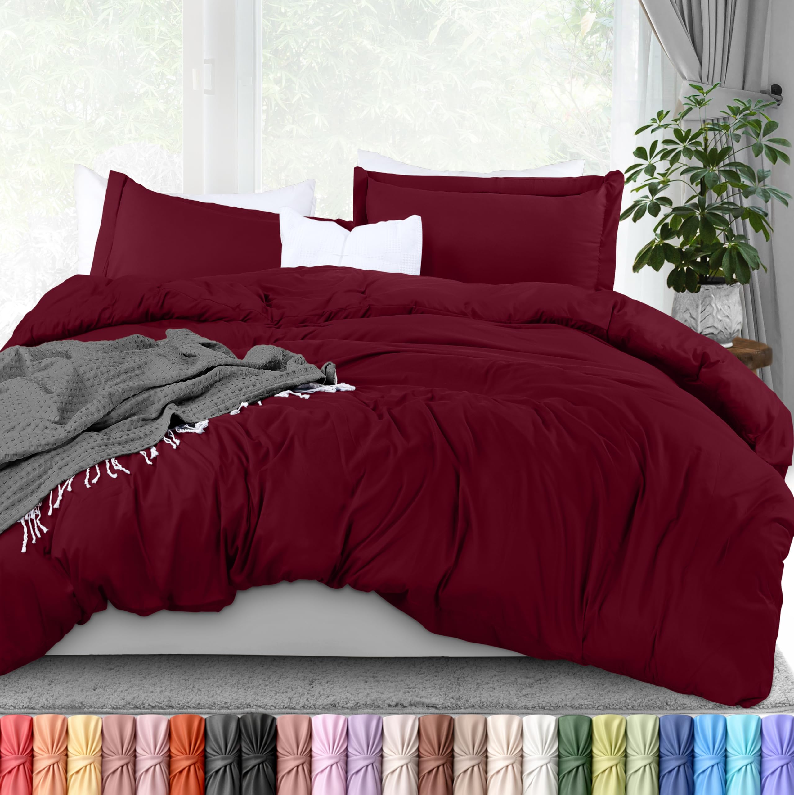 Utopia Bedding Duvet Cover King Size - 3 Piece with Zipper Closure - 1 Comforter Cover 104X90 Inches & 2 Pillow Shams 20X36 Inches (Burgundy) Comforter Not Included