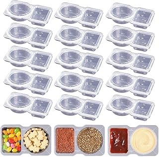 15 Sets Double Compartment Condiment Containers with Lid, Transparent Sm...