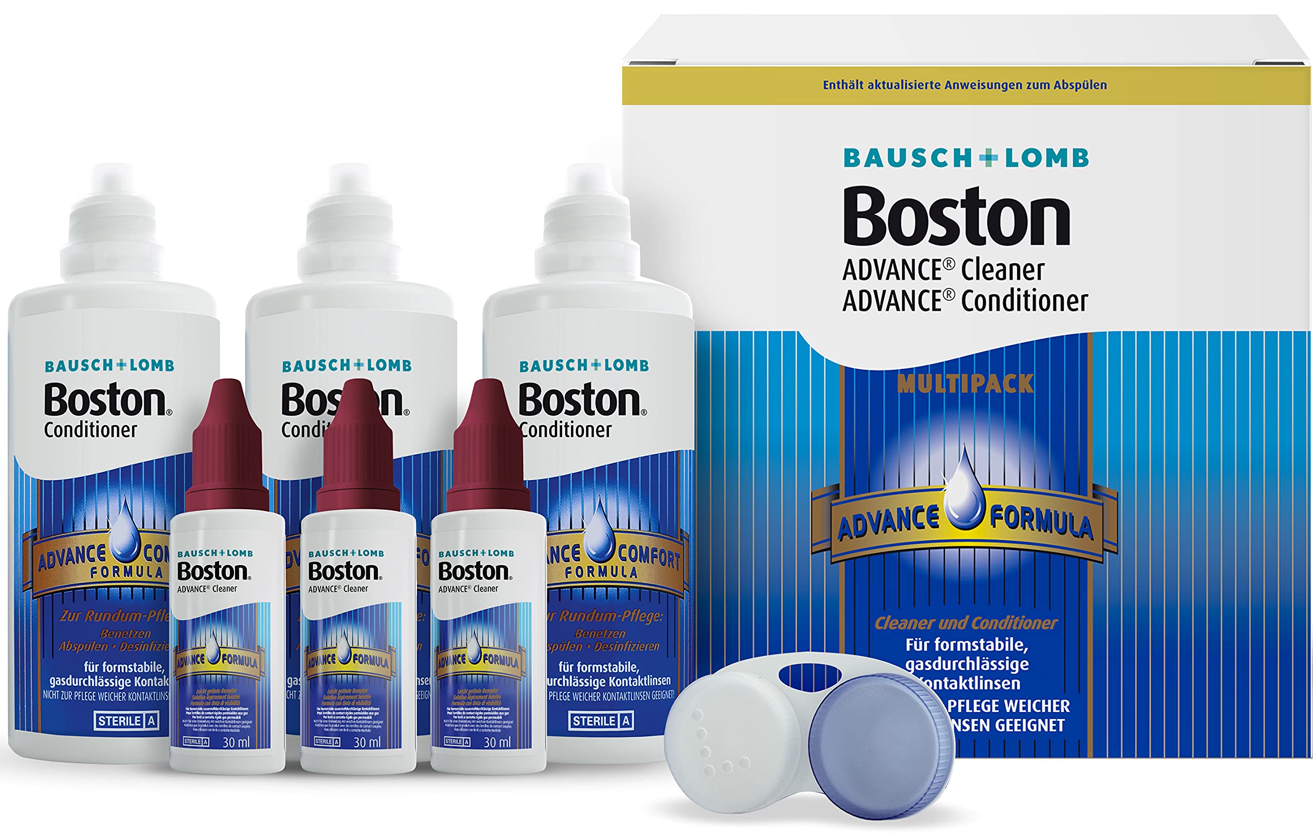 Bausch + Lomb Boston Advance Multipack per lenti dure: 3 x 30 ml detergente per lenti a contatto, 3 x 120 ml di liquido