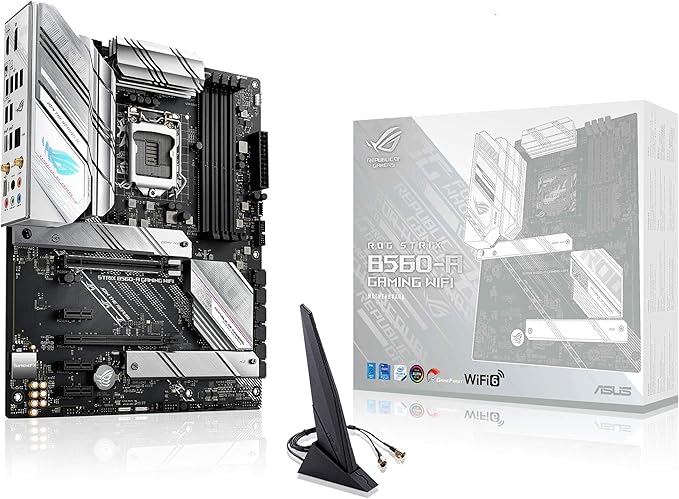اسوس روج ستريكس B560-A للالعاب، 6 WiFi LGA 1200 (انتل الجيل 10/11) ناقل ايه تي اكس ( PCIe 4.0، مراحل طاقة 8+2، الغاء الضوضاء باتجاهين، شبكة محلية سلكية 2.5 Gb، USB 3.2 الجيل الثاني، 2 USB -C