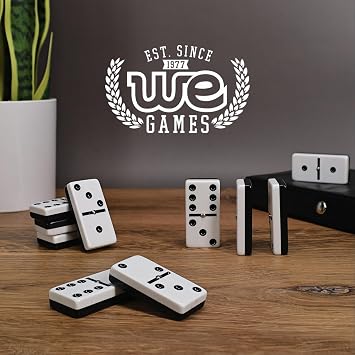 WE Games Two-Toned Black & White Double 6 Dominoes with Spinners - Ideal Size, Vintage Style Case, Family and Adult Board Games