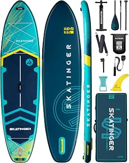 Skatinger 11'6" x 35" Inflatable SUP Paddle Board - Ultra Stable 450lb Capacity for Families, Beginners, Yoga & Fishing w/ Backpack, US Fin