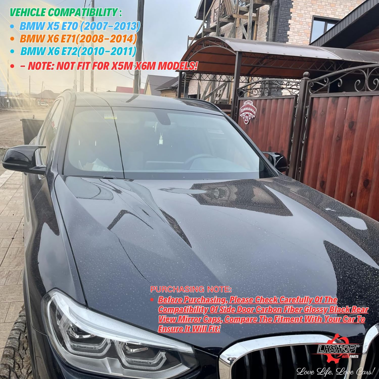 Car Side Mirror Covers Caps Replacement for 2007-2013 BMW X5 E70 X6 E71 Exterior Carbon Fiber Accessories Tuning Body Parts & Trim - M Style, 1 Pair (Left-Right)