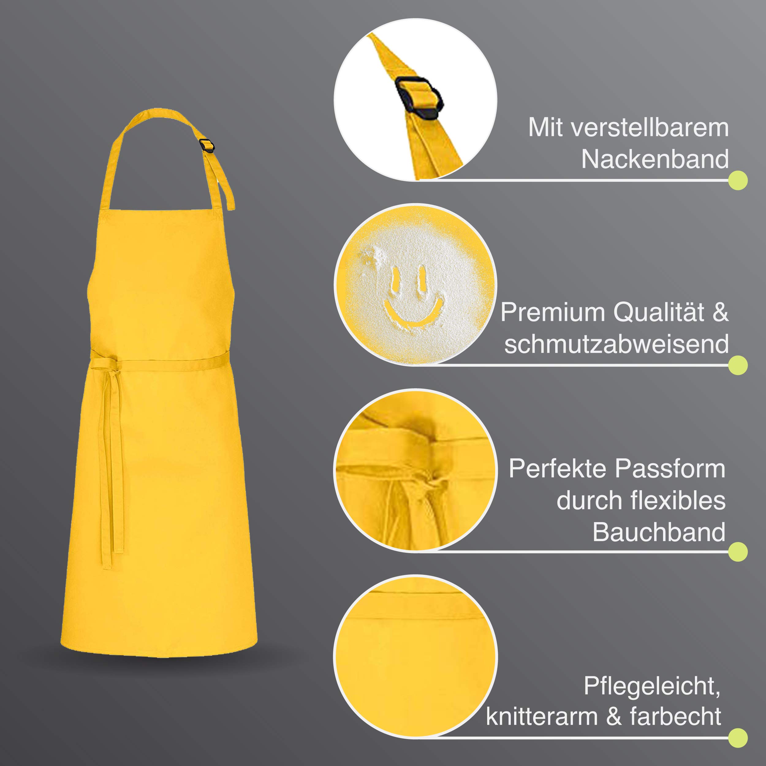 DESERMO Delantal de cocina de alta calidad, 100 x 80 cm (largo x ancho), ajustable para hombre y mujer, delantal de cocina de mezcla de algodón, delantal con gran selección de colores