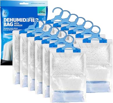12X Wardrobe Hanging Dehumidifier Bags 210gm Each for Damp, Mildew, Mold Prevention - Moisture Absorber Ideal for Small Spaces, Bedroom, Garage, Kitchen, Office, Caravan