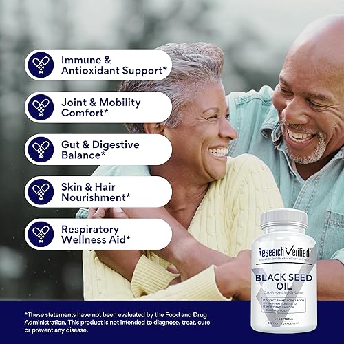 Miniatura 4 de Research Verified Aceite de semilla negra, 90 cápsulas blandas, aumenta la inmunidad, apoya la digestión, mejora la función respiratoria, prensado