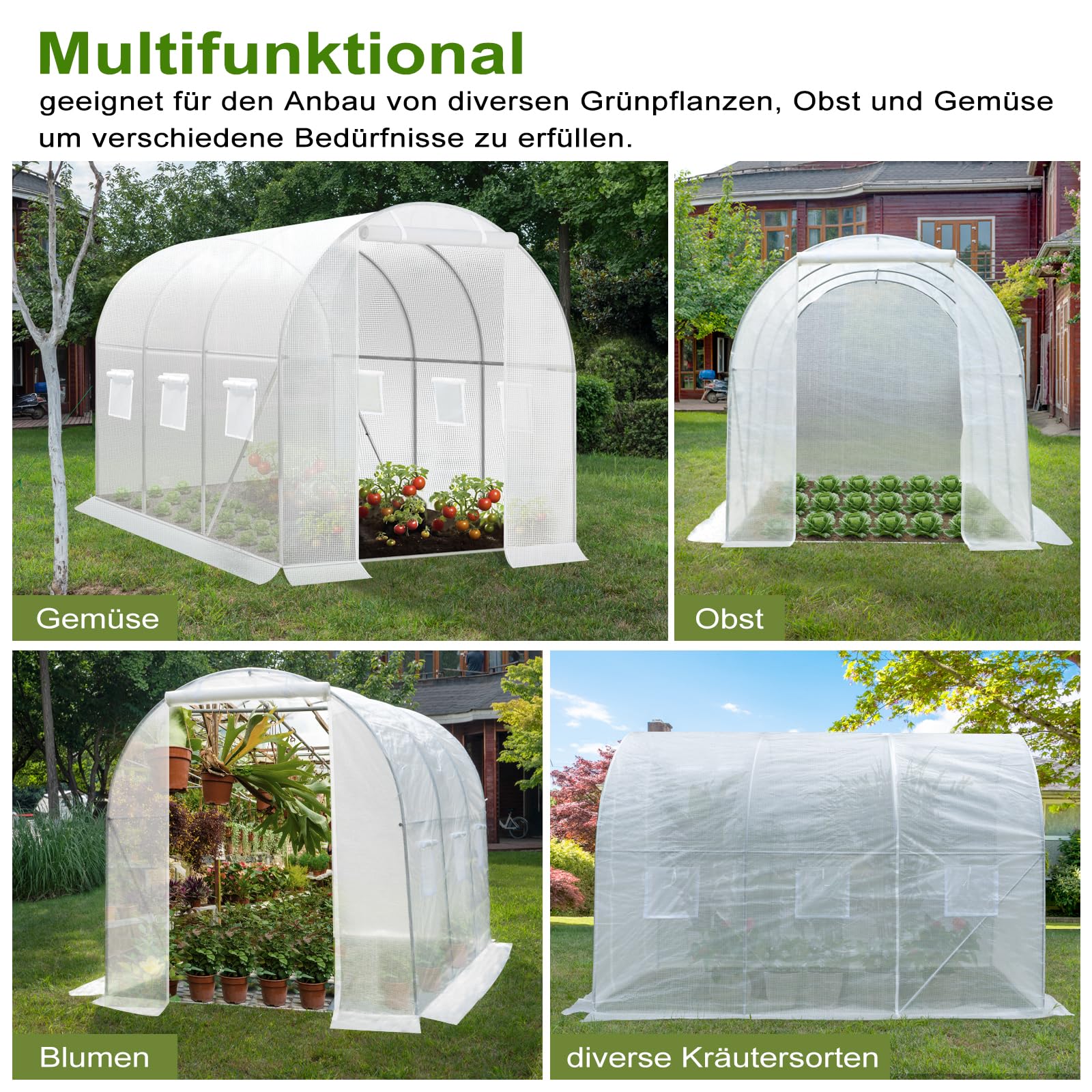 WOLTU Invernadero para Jardin, Invernaderos de Huerto, con 1 Puerta y 6 Ventanas, 200x300x200 cm, Tubos de Acero Resistentes, Cubierta de PE 140g/㎡, Blanco