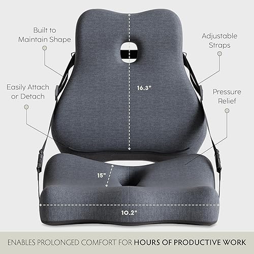 Miniatura 5 de Cojín de asiento de apoyo lumbar (2 piezas)  Cojín de asiento de espuma viscoelástica para dolor de espalda baja y soporte de coxis  Almohada
