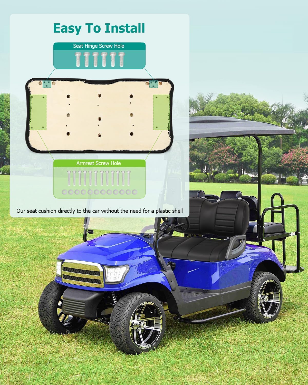 Universal Rear Replacement Cushions for Golf Cart Rear Seat, Golf Cart Rear Flip Seat for EZGO for Club Car for Yamaha, Upgraded Luxurious Thickened Version, Black, 2 Piece Set