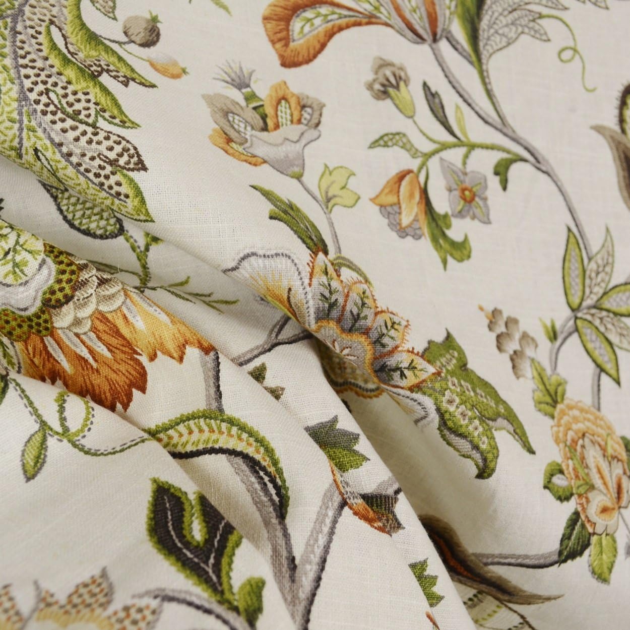 Brissac Amber Floral Jacobean Linen Fabric