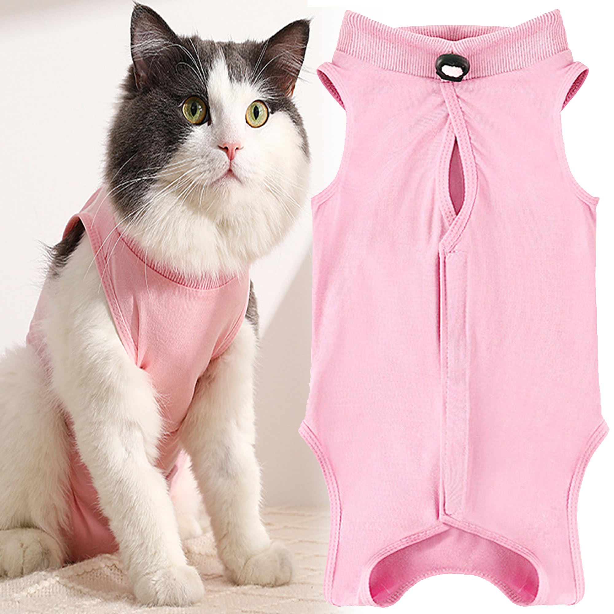M 2.5-3.5kg Cat Professionnel Restauration Convient pour abdominaux Collerette des plaies ou des Maladies de la Peau, Gilet Chat Anti lechage, après la Chirurgie Porter (Rose)