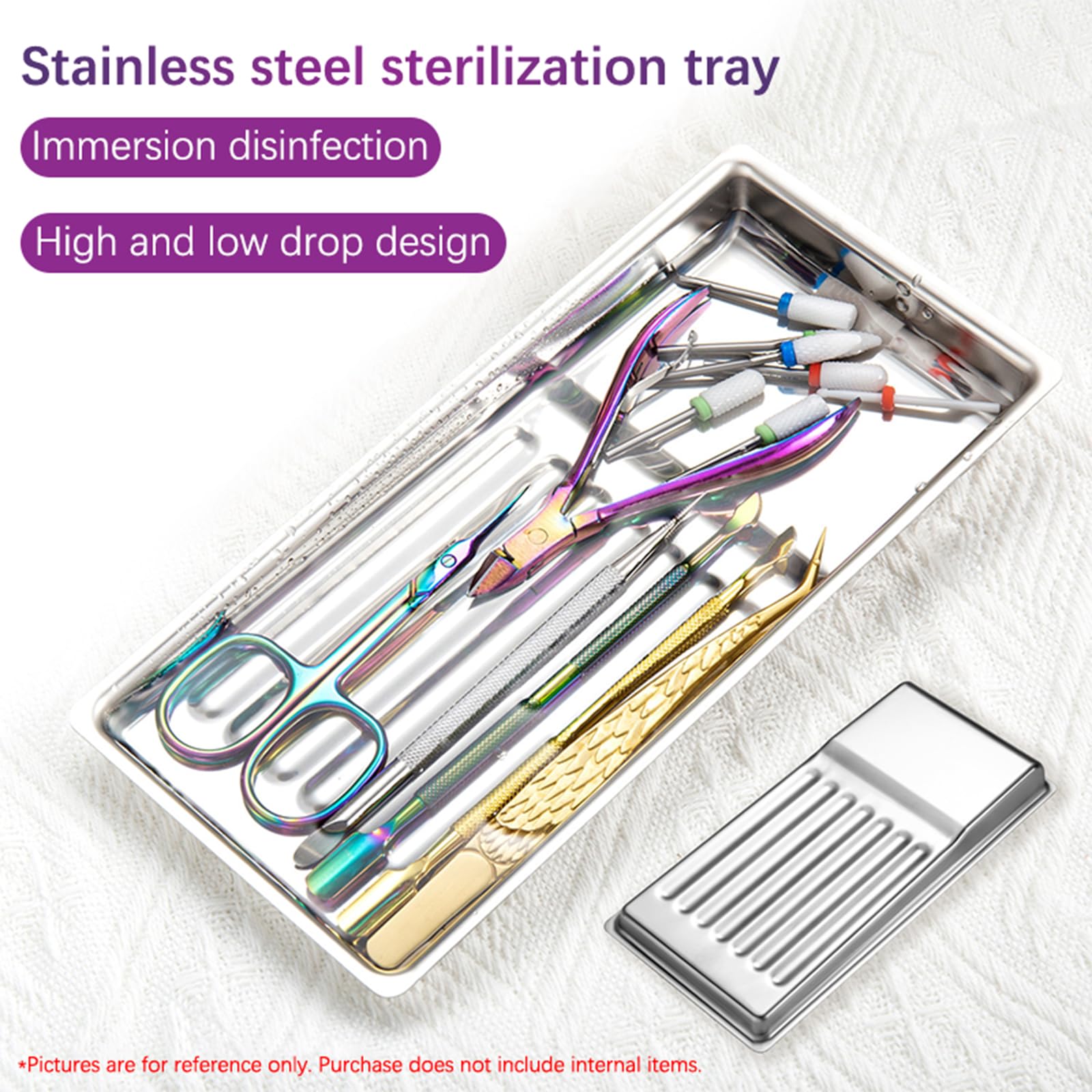 Caja esterilizadora de herramientas de uñas, bandeja de esterilización de acero inoxidable, herramienta de esterilización de uñas para arte de uñas, herramienta de manicura de resistencia