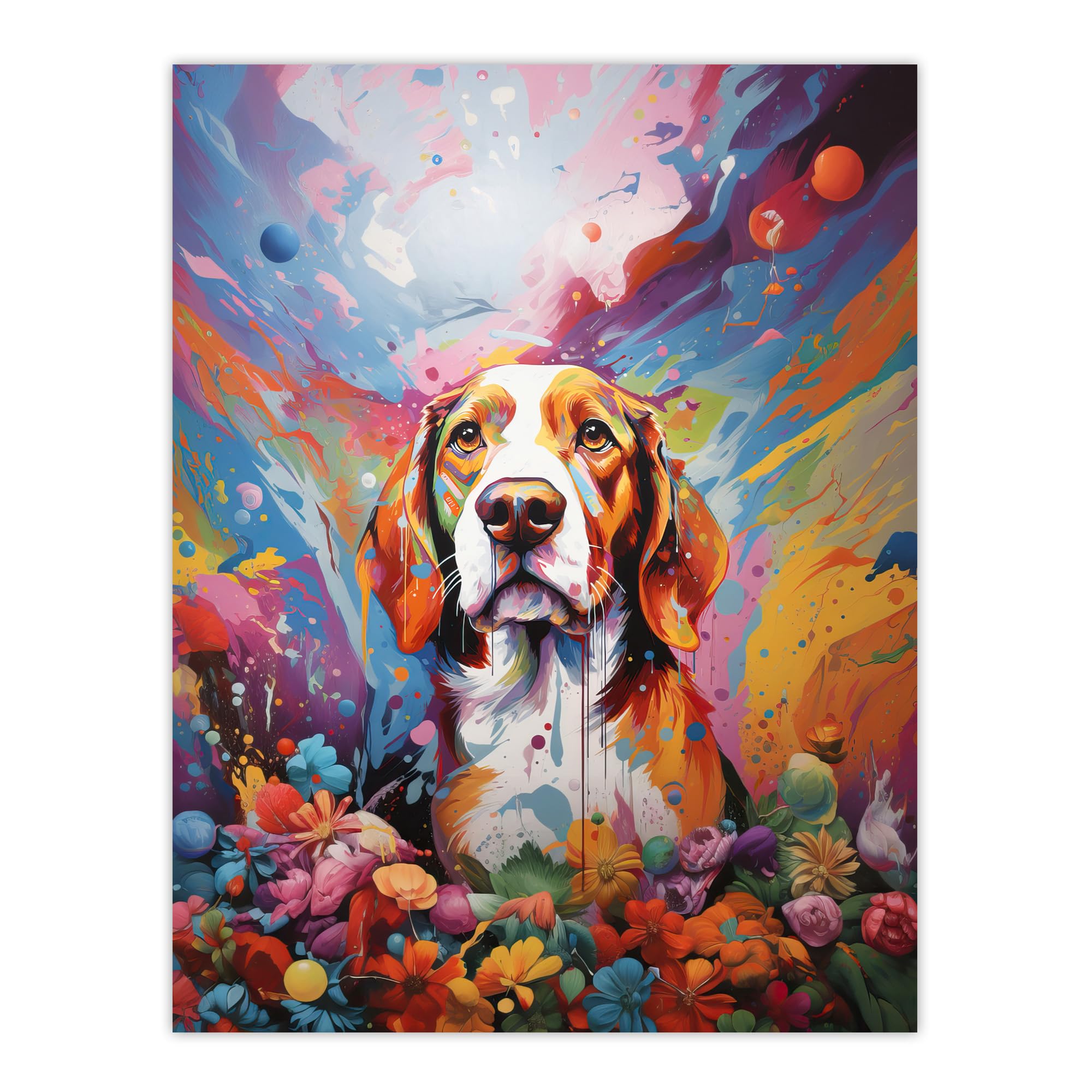Artery8 Beagle Dog Lover Gift Pet Portrait Colourful Sky Artwork Painting Large Wall Art Poster Print Thick Paper 18X24 Inch