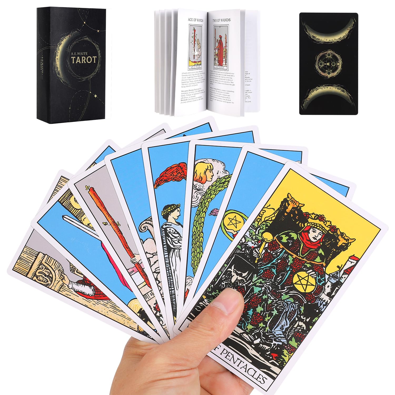 Aquadawn 78 Classic Tarot Cards with Guide Book, Traditional Standard Tarot Cards Set for Fortune Telling Game and Board Game, Sturdy Deck for
