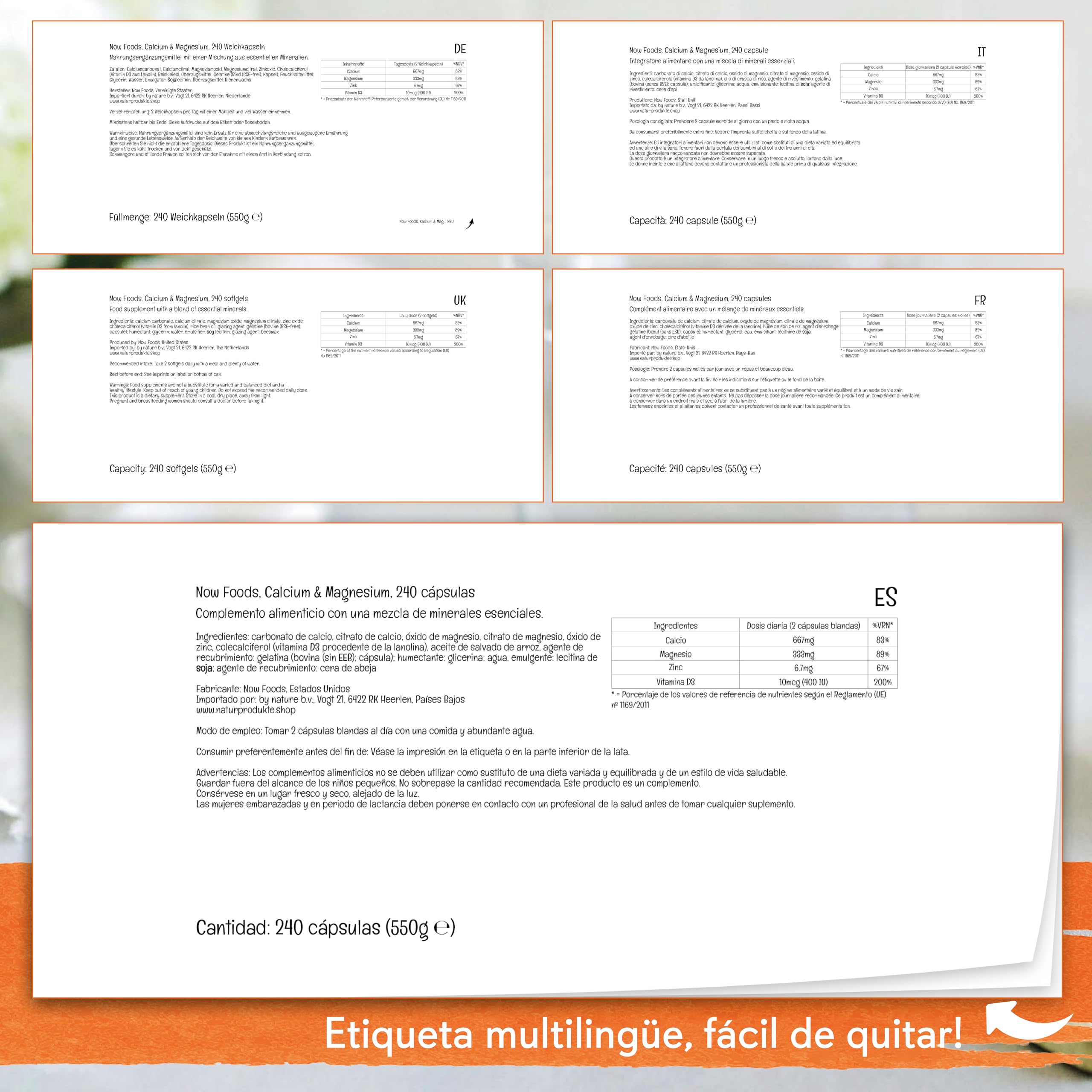 Now Foods, Calcium & Magnesium Softgels, 240 Cápsulas blandas, Probadas en Laboratorio, Vitamina D3, Zinc, Sin Gluten