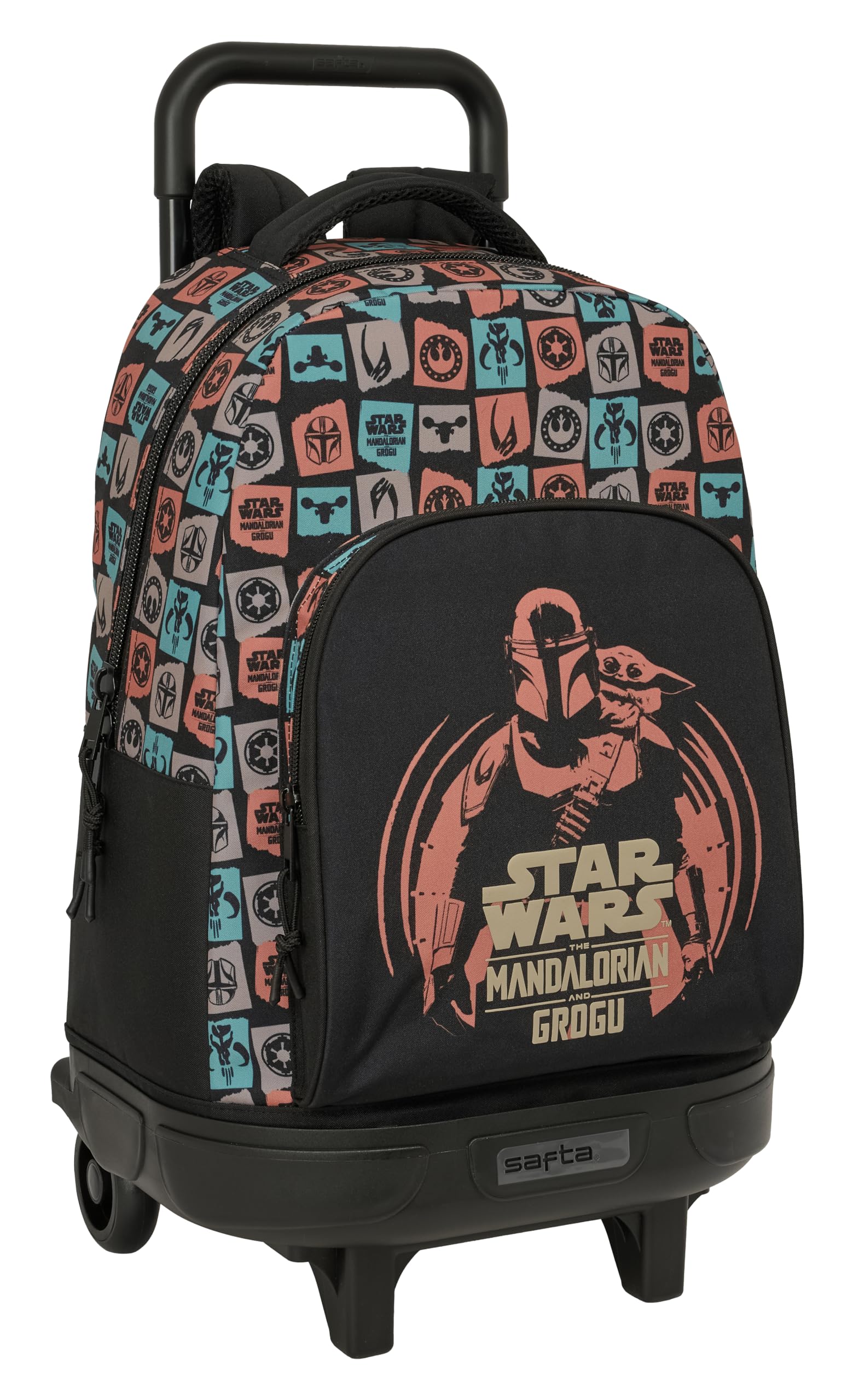 Safta MANDALORIAN & GROGU - Mochila Grande con Ruedas, Compacta, Extraíble, Ideal para Niños de Diferentes Edades, Cómoda y Versátil, Calidad y Resistencia, 33x22x45 cm